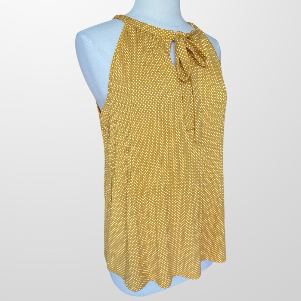 Adrianna Papell‎ Medium Pleated Halter Tie Neck Top Shirt Blouse Polka Dot NEW